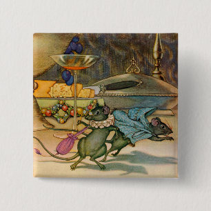 Badge Carré 5 Cm La souris de ville et la souris de pays