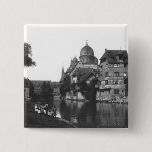 Badge Carré 5 Cm La synagogue à Nuremberg, c.1910