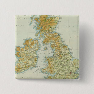Badge Carré 5 Cm La végétation des îles britanniques et la carte