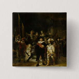 Badge Carré 5 Cm La Veille de la nuit, Rembrandt van Rijn
