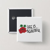 Badge Carré 5 Cm La vie est belle (Devant & derrière)