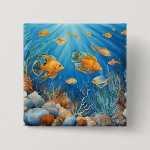 Badge Carré 5 Cm La vie marine avec des poissons exotiques