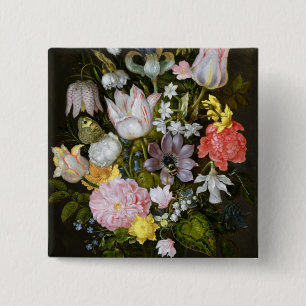 Badge Carré 5 Cm La vie toujours avec des fleurs