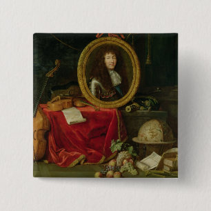 Badge Carré 5 Cm La vie toujours avec le portrait du Roi Louis
