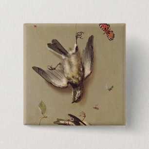 Badge Carré 5 Cm La vie toujours des oiseaux et des cerises morts,