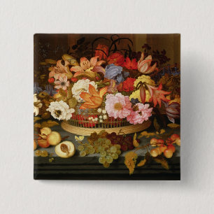 Badge Carré 5 Cm La vie toujours du fruit et d'un panier des fleurs