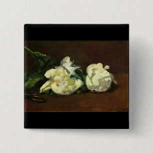 Badge Carré 5 Cm La vie toujours, pivoine blanche par Edouard Manet