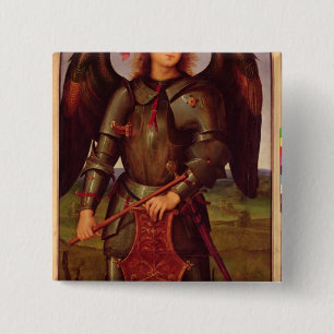 Badge Carré 5 Cm La Vierge et l'enfant avec des solides solubles.