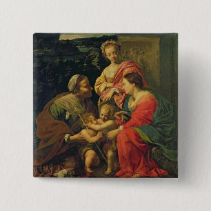 Badge Carré 5 Cm La Vierge et l'enfant avec St Elizabeth, l'Infan