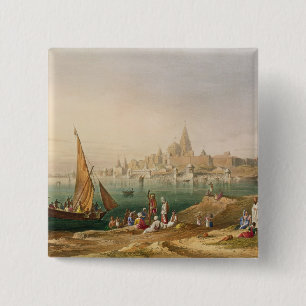 Badge Carré 5 Cm La ville et les temples sacrés de Dwarka, de