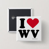 BADGE CARRÉ 5 CM LA VIRGINIE OCCIDENTALE - "J'AIME WV" "QUE J'AIME (Devant & derrière)