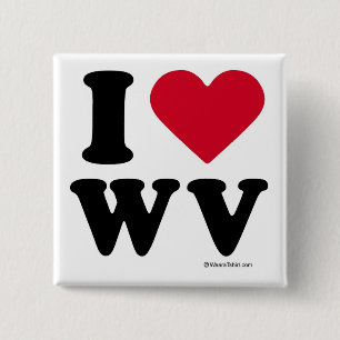 BADGE CARRÉ 5 CM LA VIRGINIE OCCIDENTALE - "J'AIME WV" "QUE J'AIME