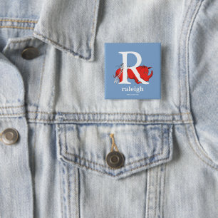 Badge Carré 5 Cm L'ABC de Dr Seuss : Lettre R - Blanc Ajoutez vot