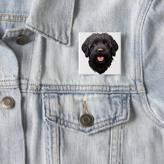 Badge Carré 5 Cm Labradoodle Chien noir (En situation)