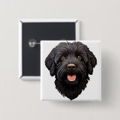 Badge Carré 5 Cm Labradoodle Chien noir (Devant & derrière)