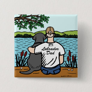 Badge Carré 5 Cm Labrador et papa noirs