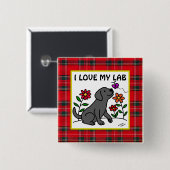 Badge Carré 5 Cm Labrador noir et tartan vert (Devant & derrière)