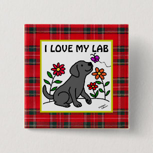 Badge Carré 5 Cm Labrador noir et tartan vert
