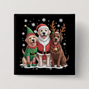 Badge Carré 5 Cm Labrador Retriever Chiens de Noël Père Noël Renne