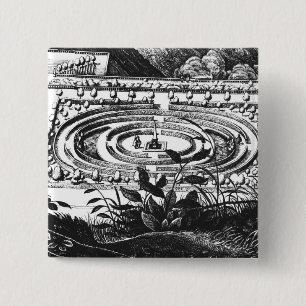 Badge Carré 5 Cm Labyrinthe à Heidelberg, Hortus Palatinus (engrav