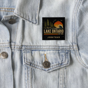 Badge Carré 5 Cm Lac Ontario Vintage Grands Lacs Vie Lacustre