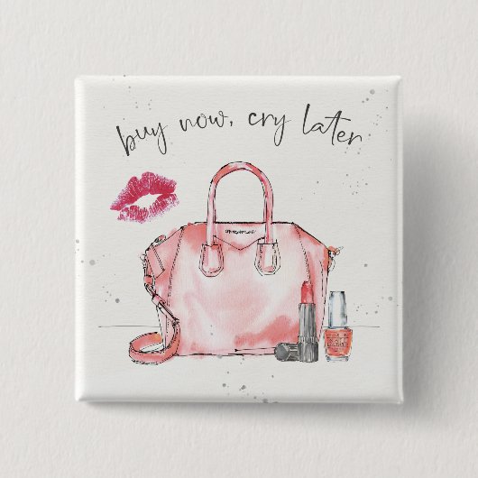 Badge Carré 5 Cm L'achat de la mode | d'aquarelle pleurent (Devant)