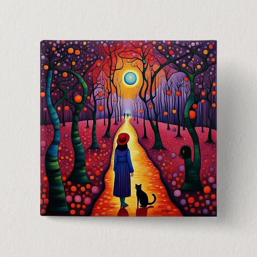 Badge Carré 5 Cm Lady et son chat à Plum Grove (Devant)