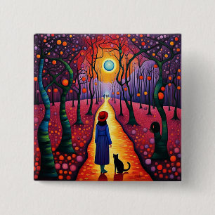 Badge Carré 5 Cm Lady et son chat à Plum Grove