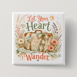 Badge Carré 5 Cm Laissez votre cœur vagabonder Citation florale de 