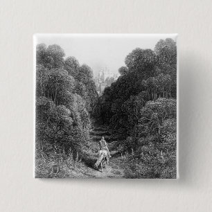 Badge Carré 5 Cm Lancelot approche le château chez Astolat