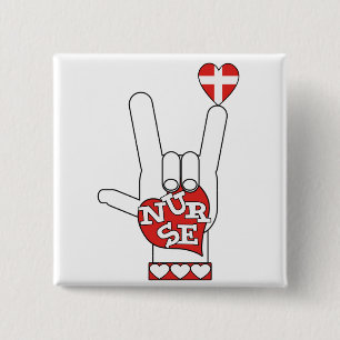 Badge Carré 5 Cm Langue des signes d'ASL je t'aime - INFIRMIÈRE de