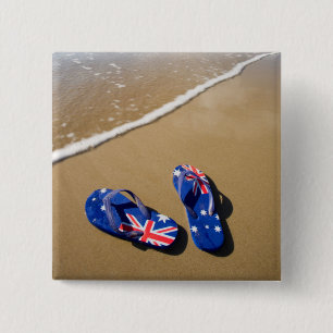 Badge Carré 5 Cm Lanières australiennes de drapeau sur la plage