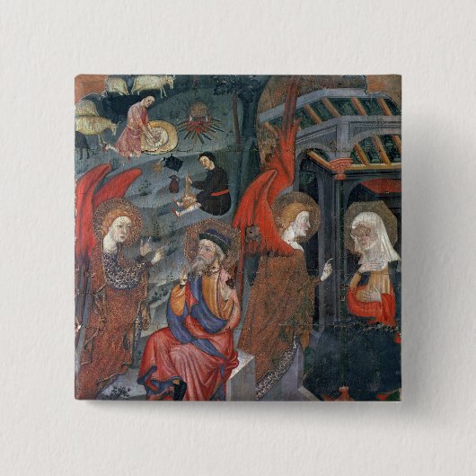 Badge Carré 5 Cm L'annonce avec des bergers faisant le fromage dans (Devant)