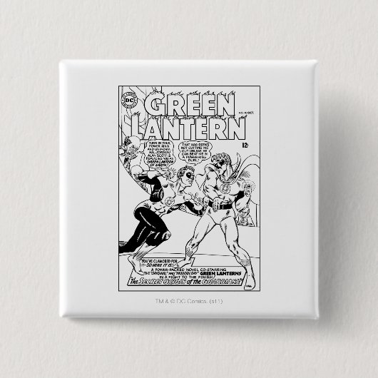 Badge Carré 5 Cm Lanterne verte dans l'anneau, noir et blanc (Devant)