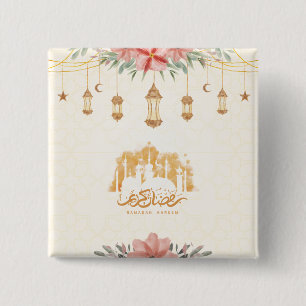 Badge Carré 5 Cm Lanternes d'aquarelle florale Ramadan Kareem