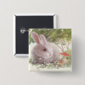 Badge Carré 5 Cm Lapin avec Fleurs (Devant & derrière)