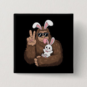 Badge Carré 5 Cm Lapin Bigfoot Drôle de jour de Pâques Sasquatch