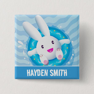 Badge Carré 5 Cm Lapin blanc mignon fête personnalisée au bord de l