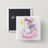 Badge Carré 5 Cm Lapin de fée d'aquarelle (Devant & derrière)