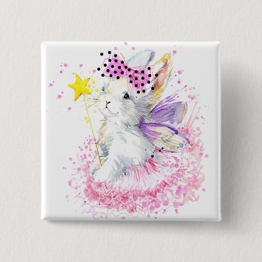Badge Carré 5 Cm Lapin de fée d'aquarelle (Devant)