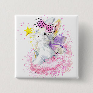 Badge Carré 5 Cm Lapin de fée d'aquarelle
