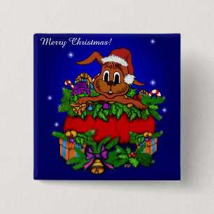 Badge Carré 5 Cm Lapin de Noël