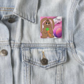 Badge Carré 5 Cm Lapin De Pâques Avec Oeufs (En situation)