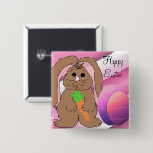 Badge Carré 5 Cm Lapin De Pâques Avec Oeufs (Devant & derrière)