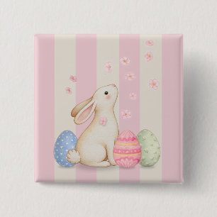 Badge Carré 5 Cm Lapin de Pâques et rayure pastel de printemps