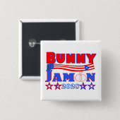 Badge Carré 5 Cm lapin jamon 2028 bouton (Devant & derrière)