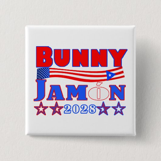 Badge Carré 5 Cm lapin jamon 2028 bouton (Devant)