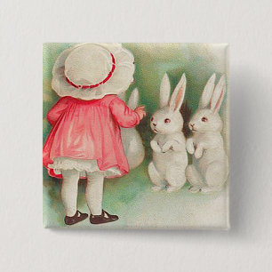 Badge Carré 5 Cm Lapin vintage Salutation de Pâques