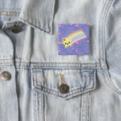 Badge Carré 5 Cm L'arc-en-ciel de Kawaii chatte le motif si mignon. (En situation)