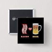 Badge Carré 5 Cm Lard + Bière dans l'amour (bkgd noir) (Devant & derrière)